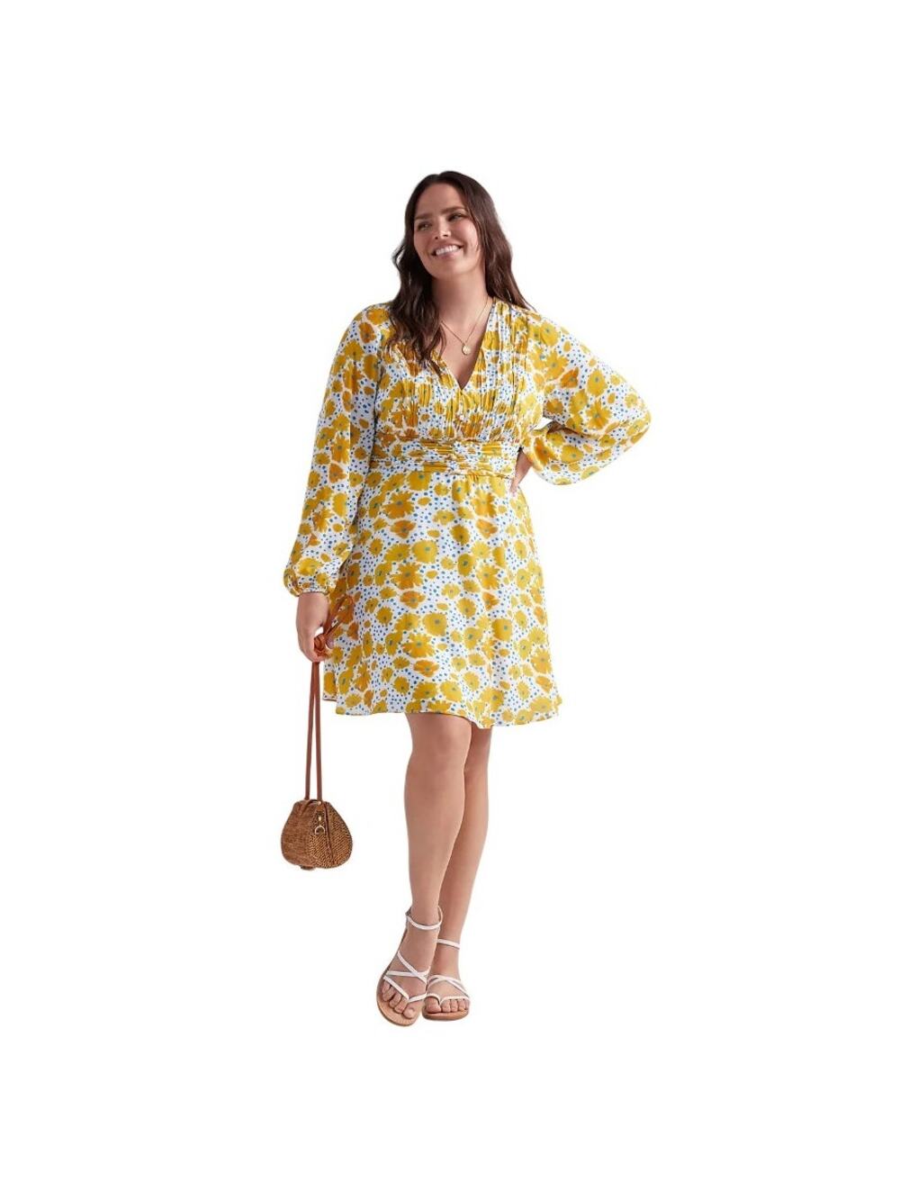 Vera for Anthropologie Gold Buttercup Floral Mini Dress